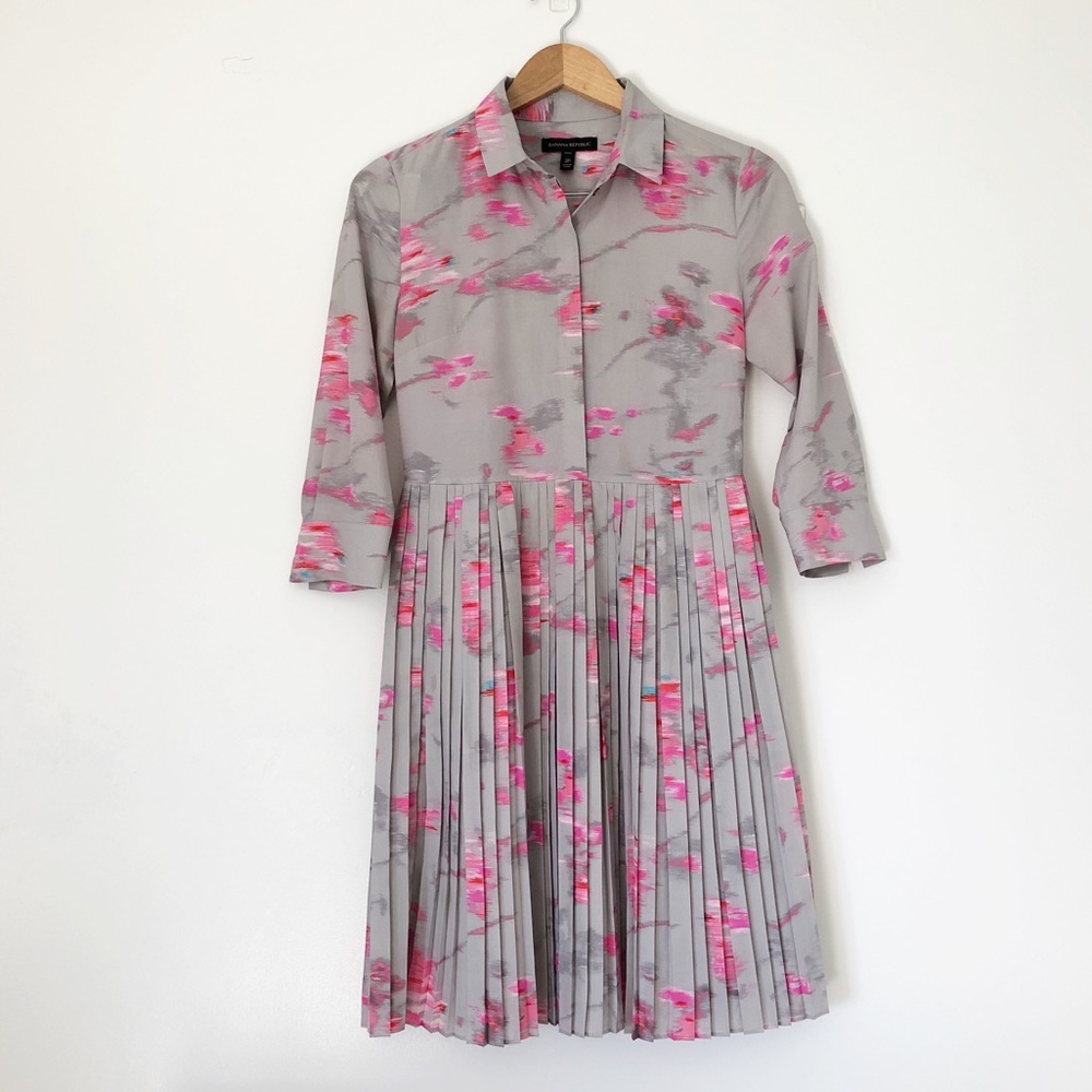 Banana Republic floral gray pink dress Sz 2P